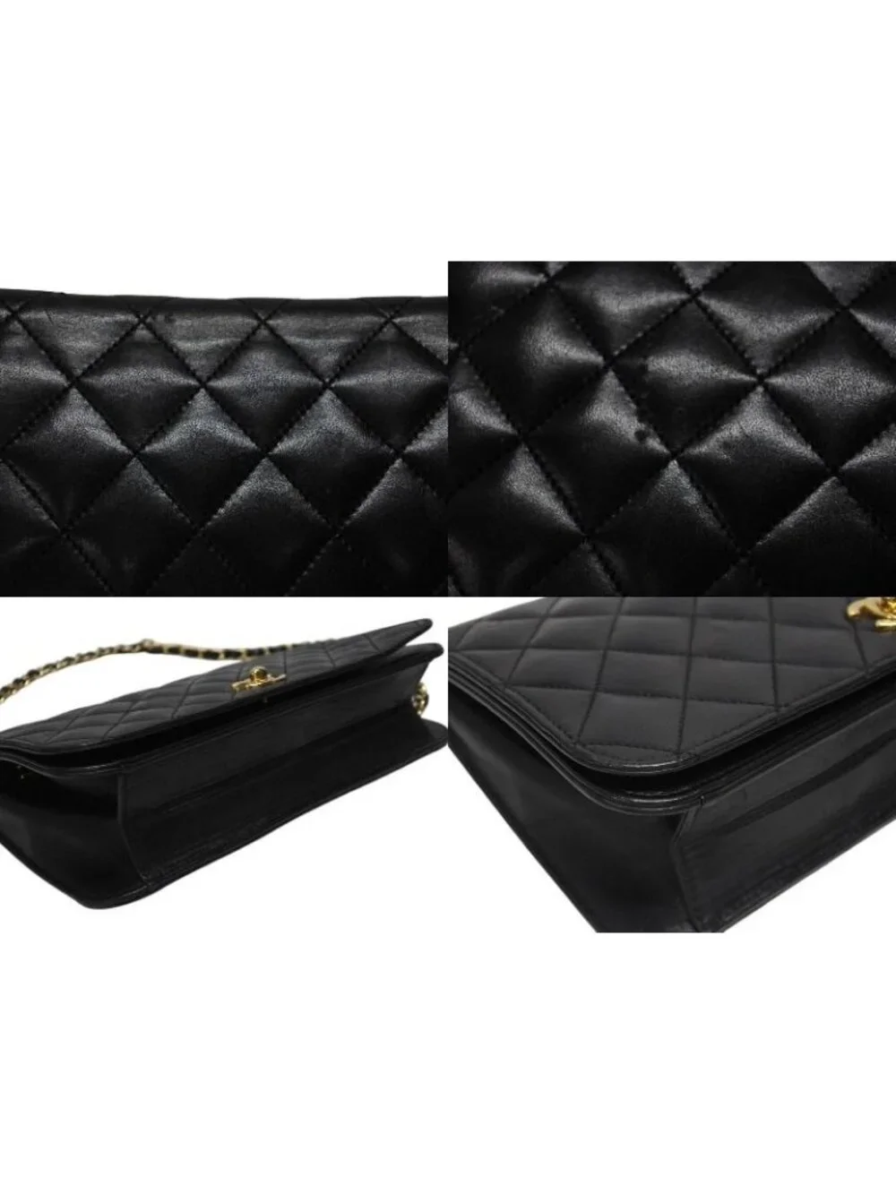Chanel Turnlock Chain Shoulder Bag CC Logo Lambskin Black Gold